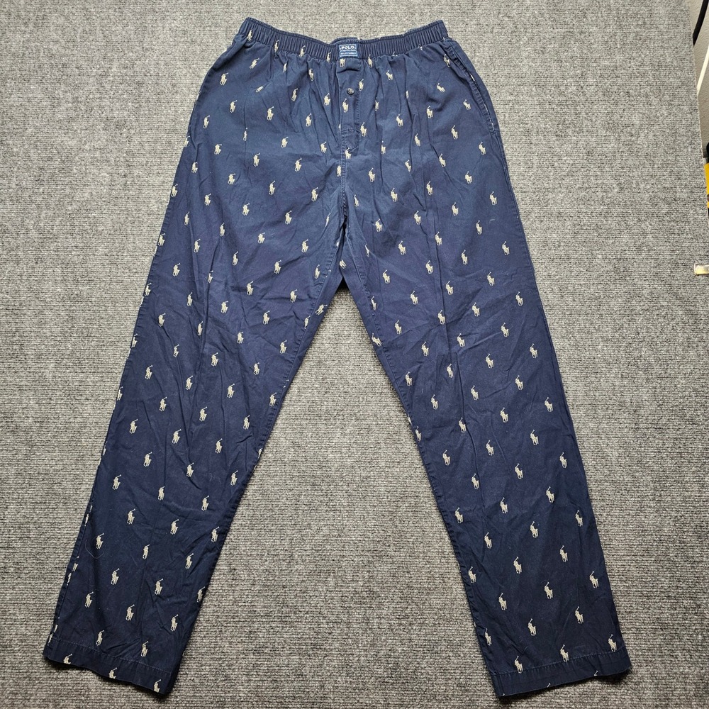 Polo Ralph Lauren Mens Navy Blue All Over Pony Logo Sleepwear Pajama Pants Med